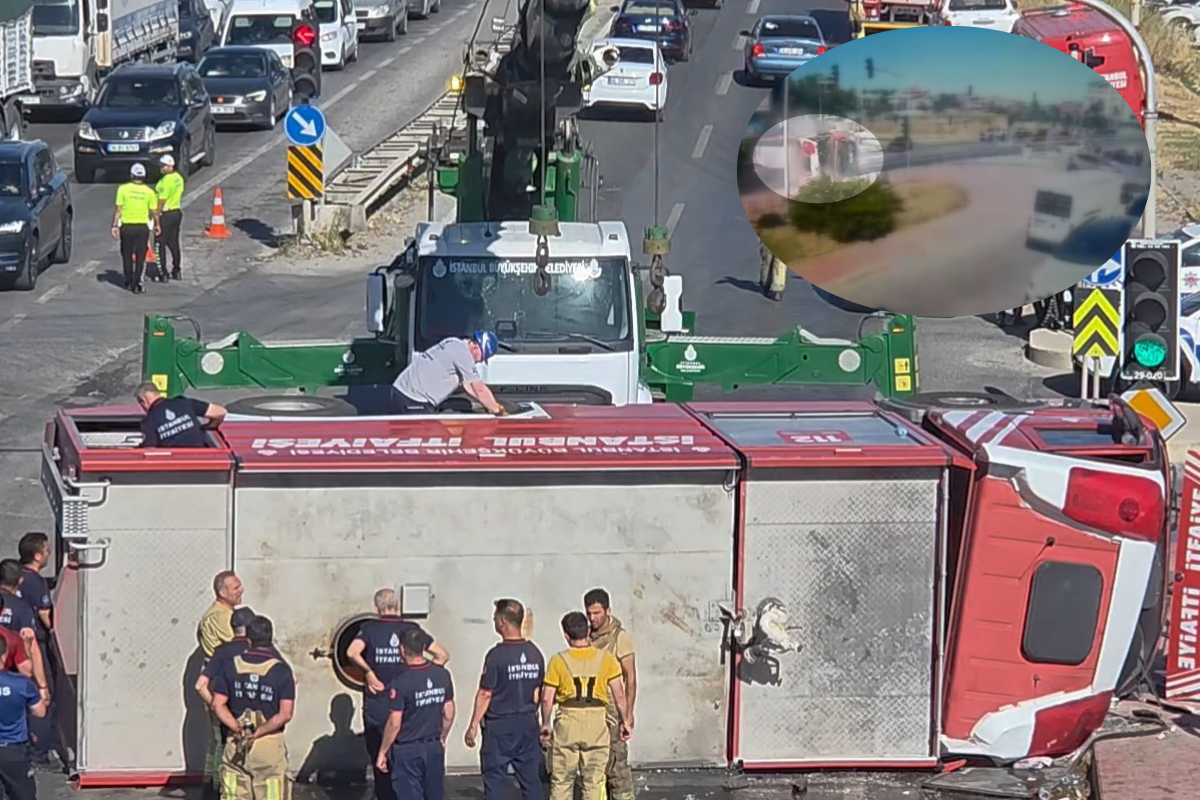İstanbul'da itfaiye aracı devrildi: 3 itfaiyeci yaralandı!